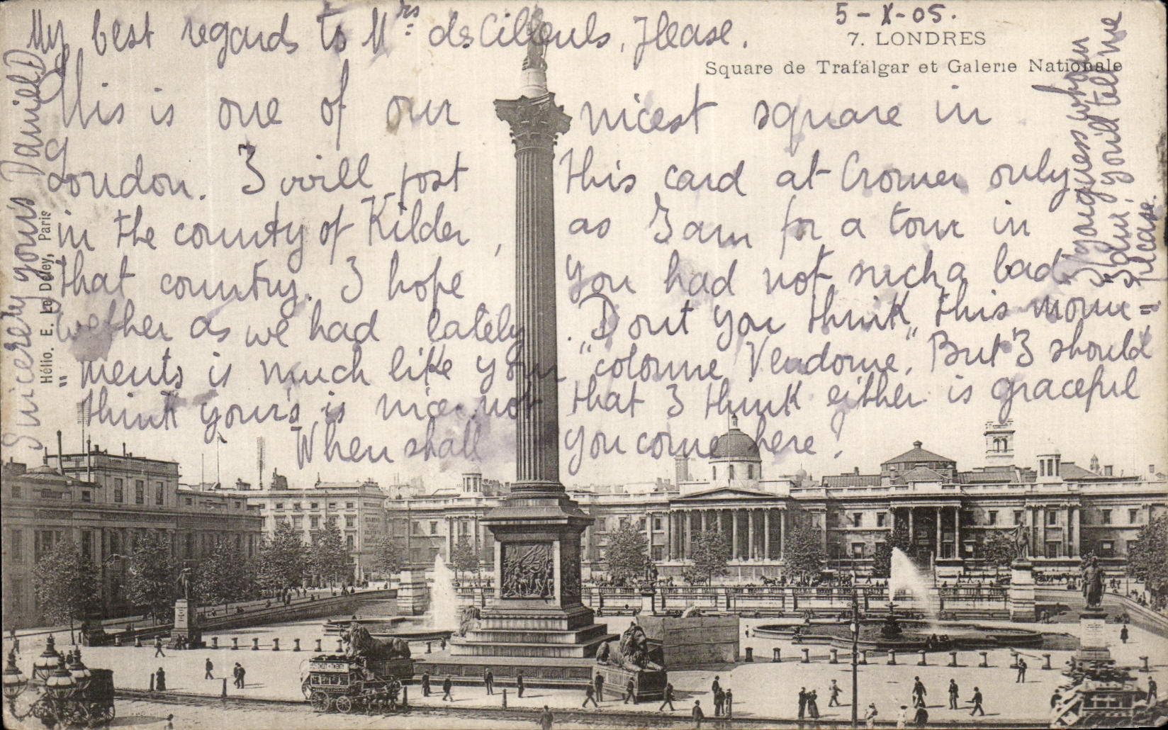 VINTAGE POSTCARD London Public garden of Tralalgar and National Galerie