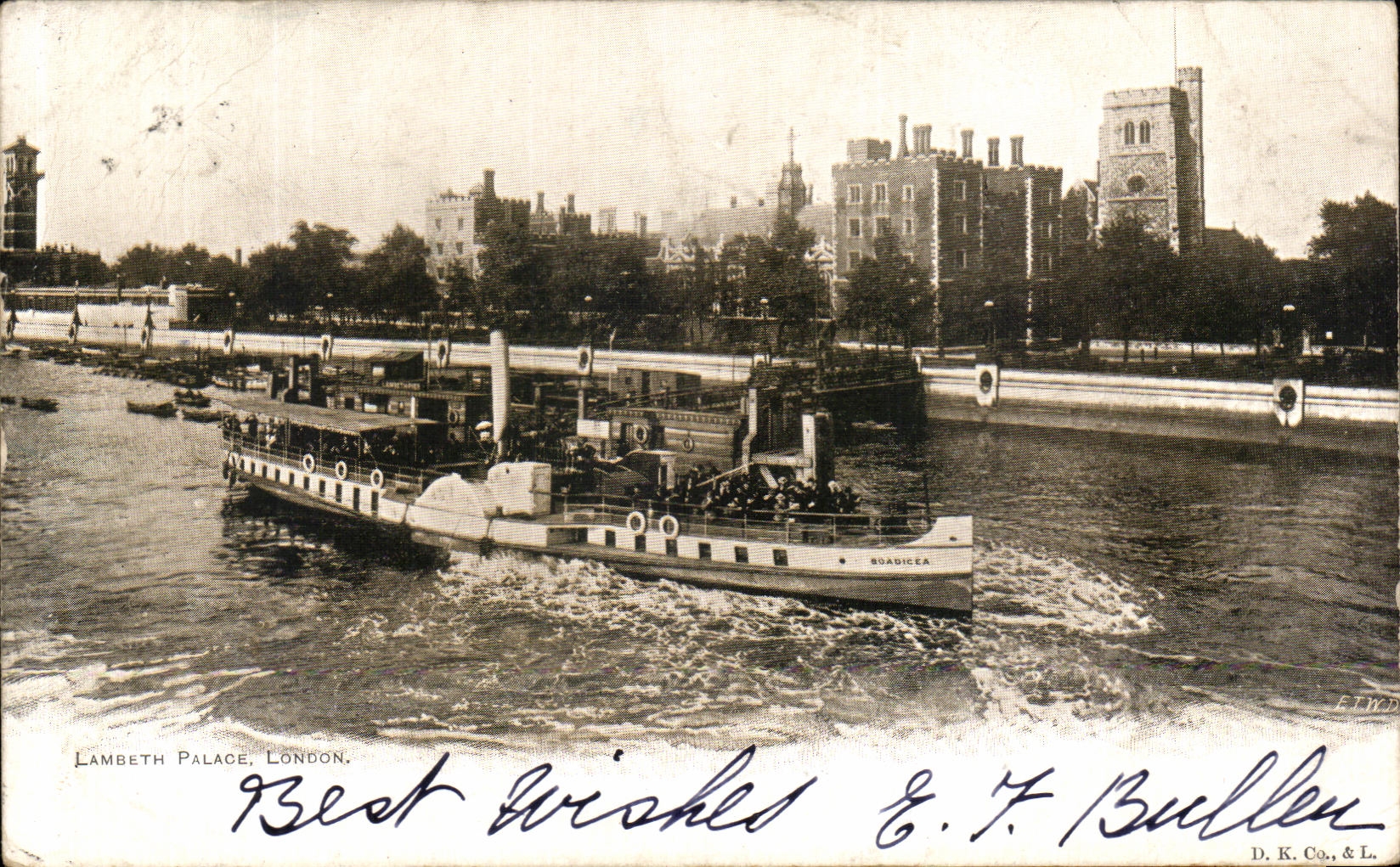 VINTAGE POSTCARD Lamgeth De luxe hotel London Boadicea Boat