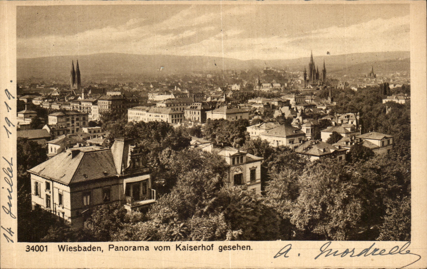 VINTAGE POSTCARD Wiesbaden Panorama Vom Kaiserhof Geshen