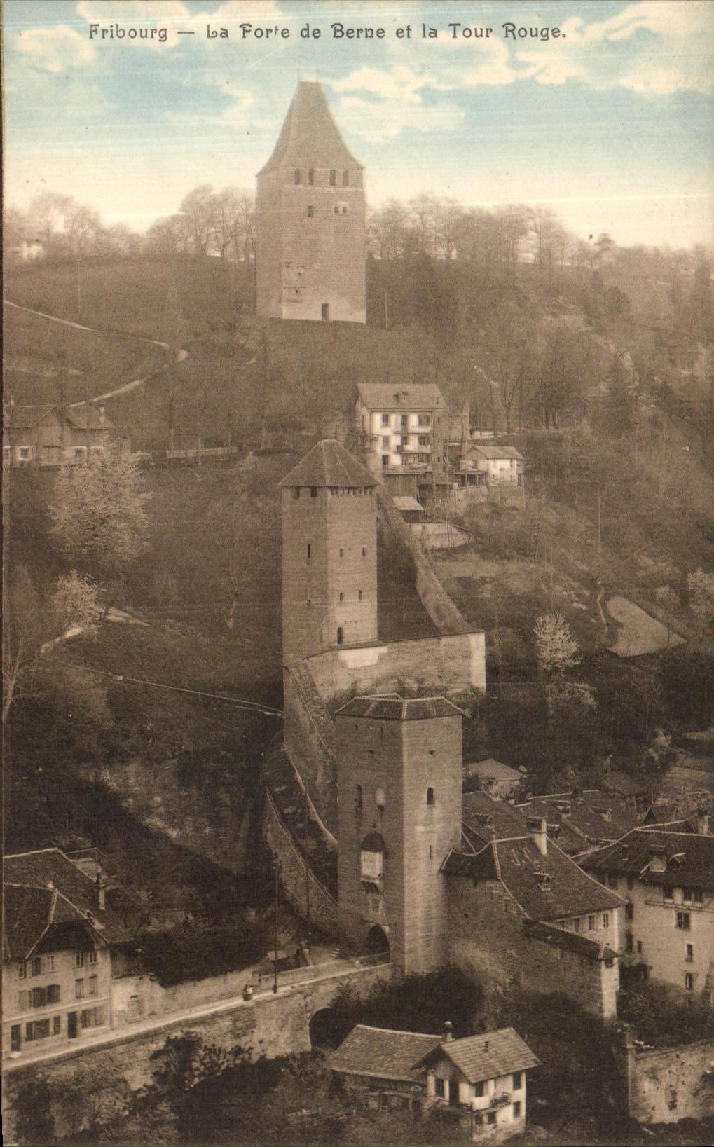 VINTAGE POSTCARD Freiburg the Fair of Bern and the Red Tower