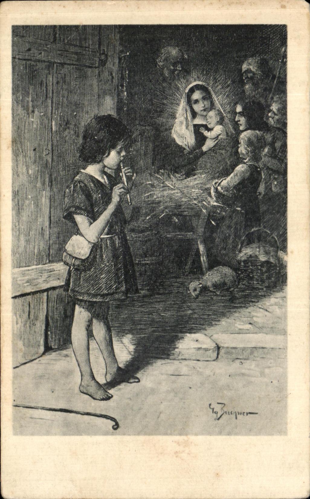 VINTAGE POSTCARD playing child of the flute