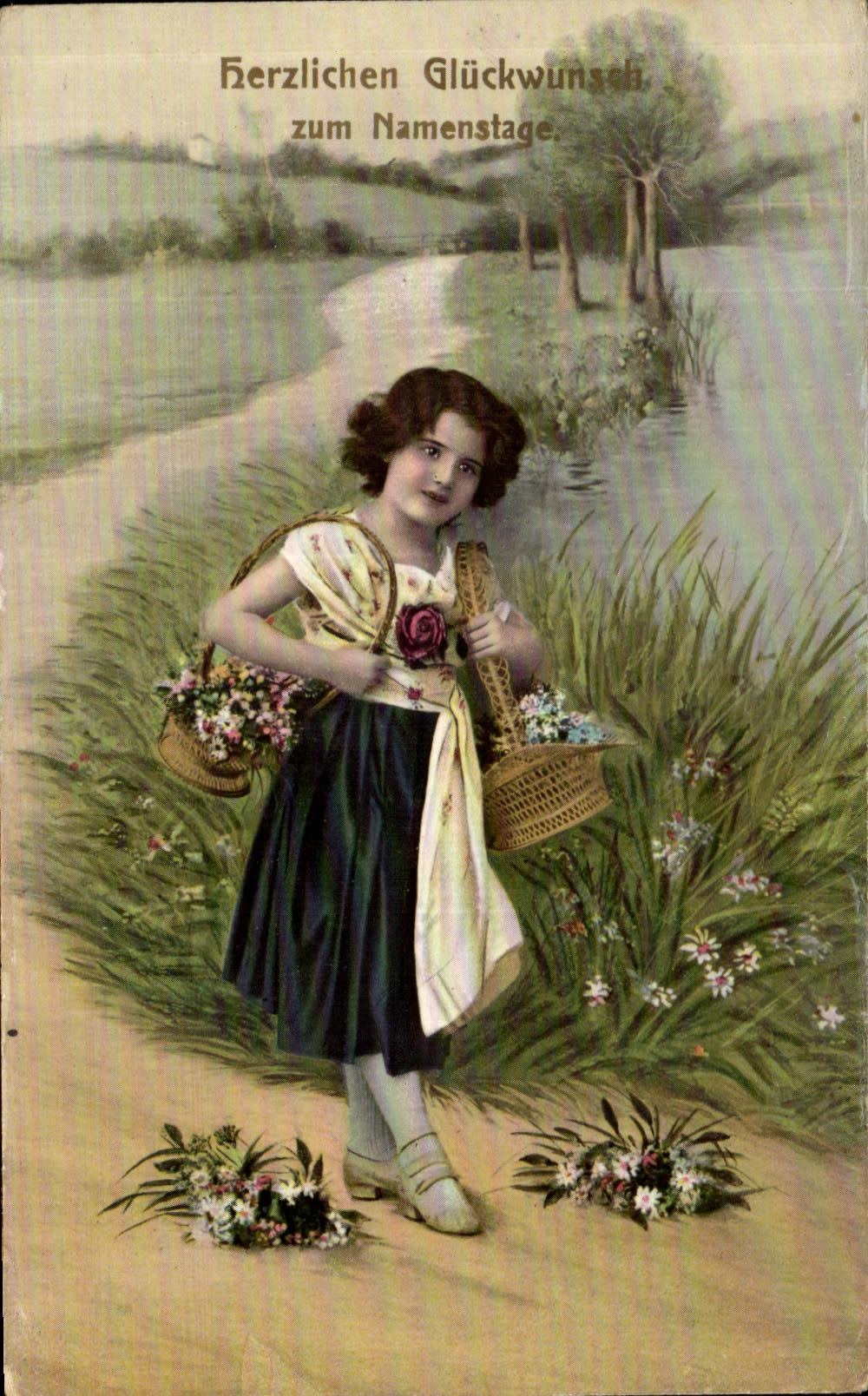 VINTAGE POSTCARD Ferzlichen Gluckwunsch Zum Namenstage Child