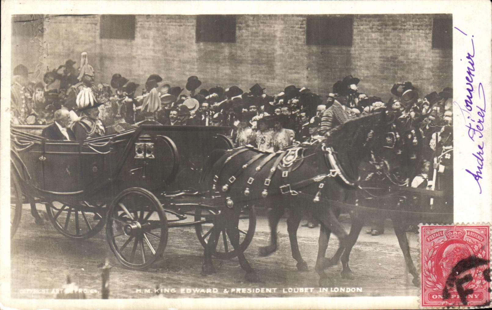 VINTAGE POSTCARD HM King Edward President Loubet in London