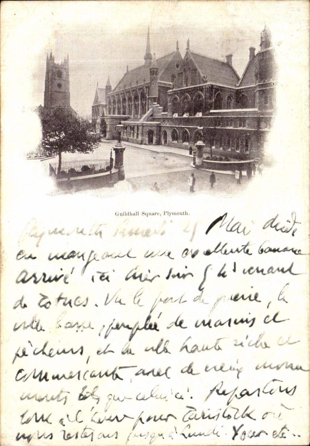 VINTAGE POSTCARD Guildahall Plymouth public garden