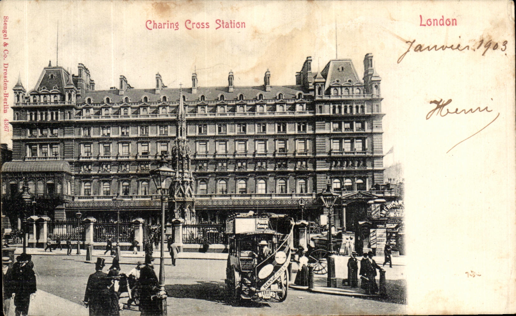 VINTAGE POSTCARD Charing Cross country race London Station