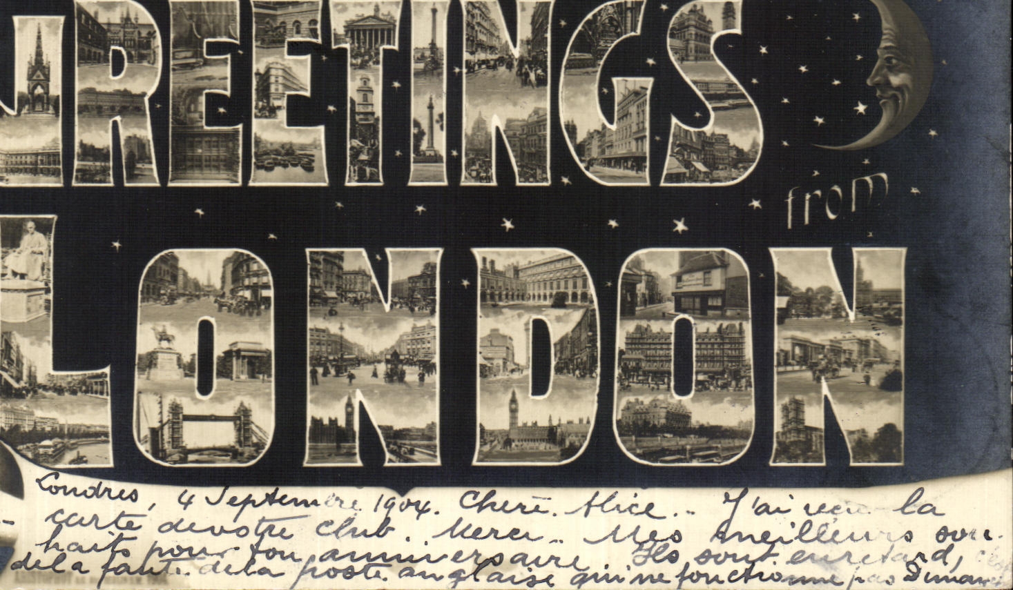 VINTAGE POSTCARD Greetings from London Lun