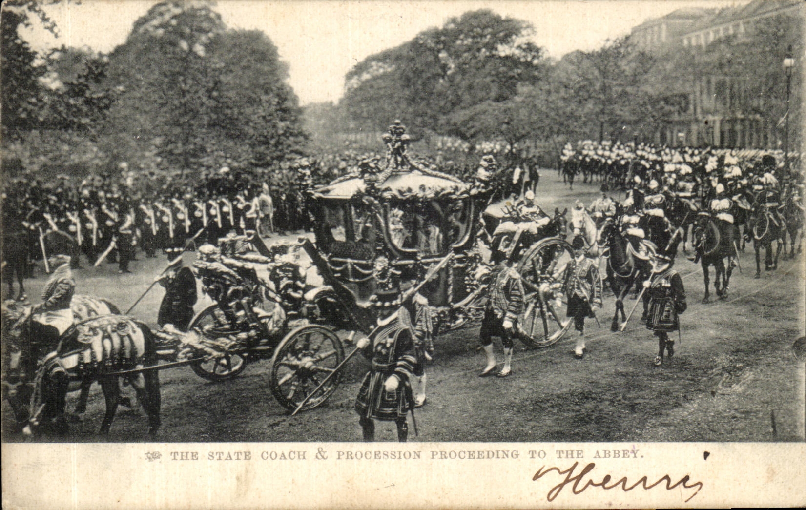 VINTAGE POSTCARD The state coach Procession proceeding to the abbey London