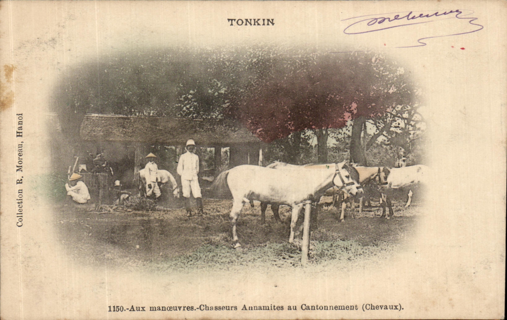 VINTAGE POSTCARD Tonkin With the operations Hunters annamites with contonnement the Horses