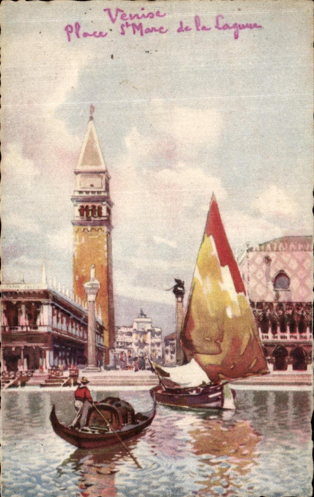 VINTAGE POSTCARD Venezia Piazzetta S Marco paved Laguna