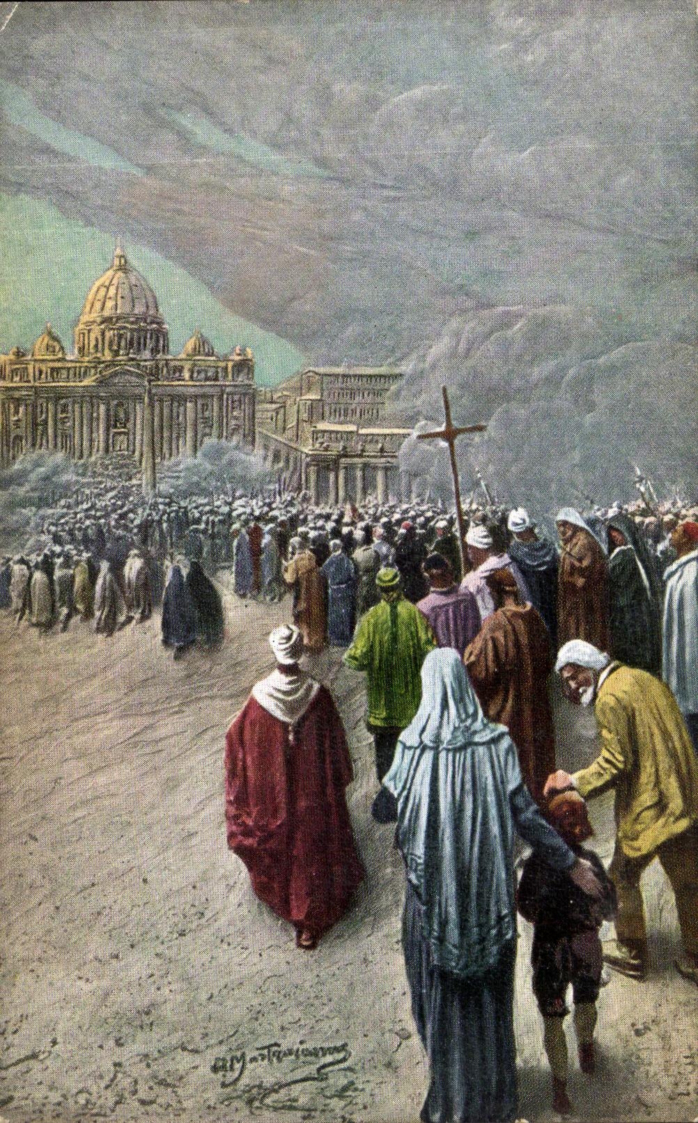 CPA Roma Fedeli in pellegrinaggio giungone u s pietro