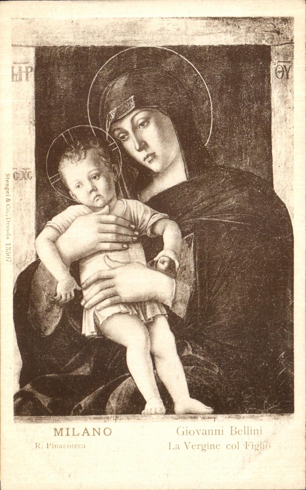 VINTAGE POSTCARD Milano Giovanni Bellini Vergine collar Figlio