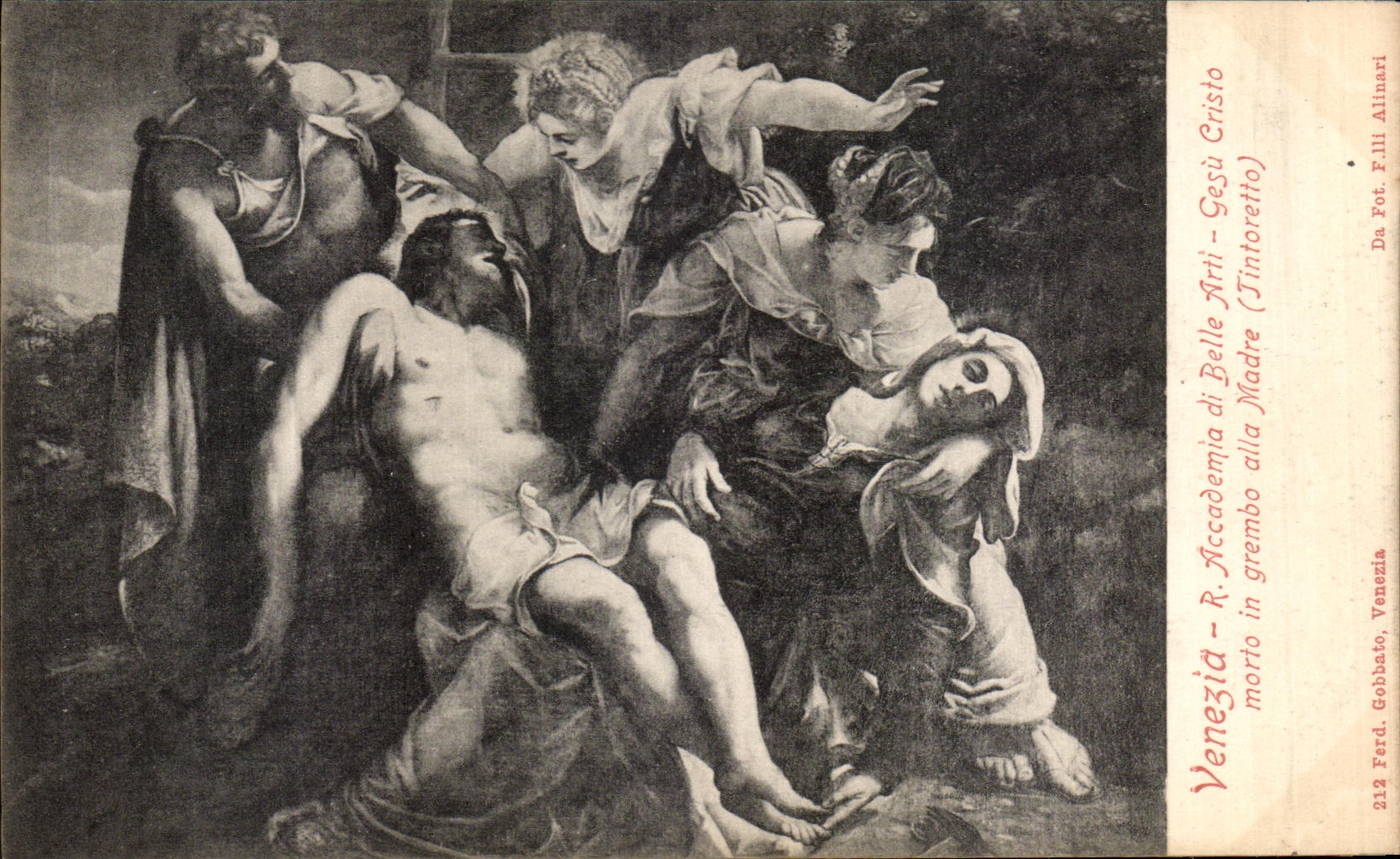 La POSTAL Venezia R Accade de la VENDIMIA negado tiene alli Arti hermoso Gesu Cristo moro en el grembo Madre Tintoretto