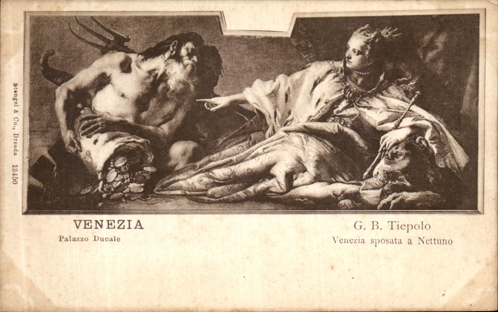 VINTAGE POSTCARD Venezia Palazzo Ducale Tiepolo Venezia sposata has Nettuno