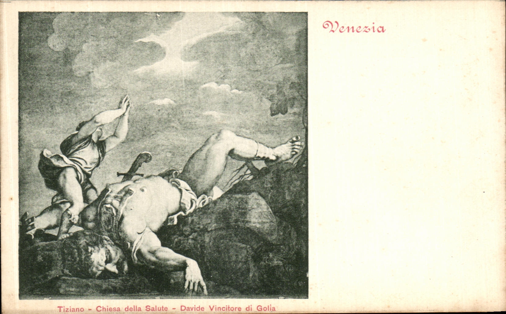 VINTAGE POSTCARD Venezia Tiziano Chiesa della Salute Davide Davide Vincitore di Golia