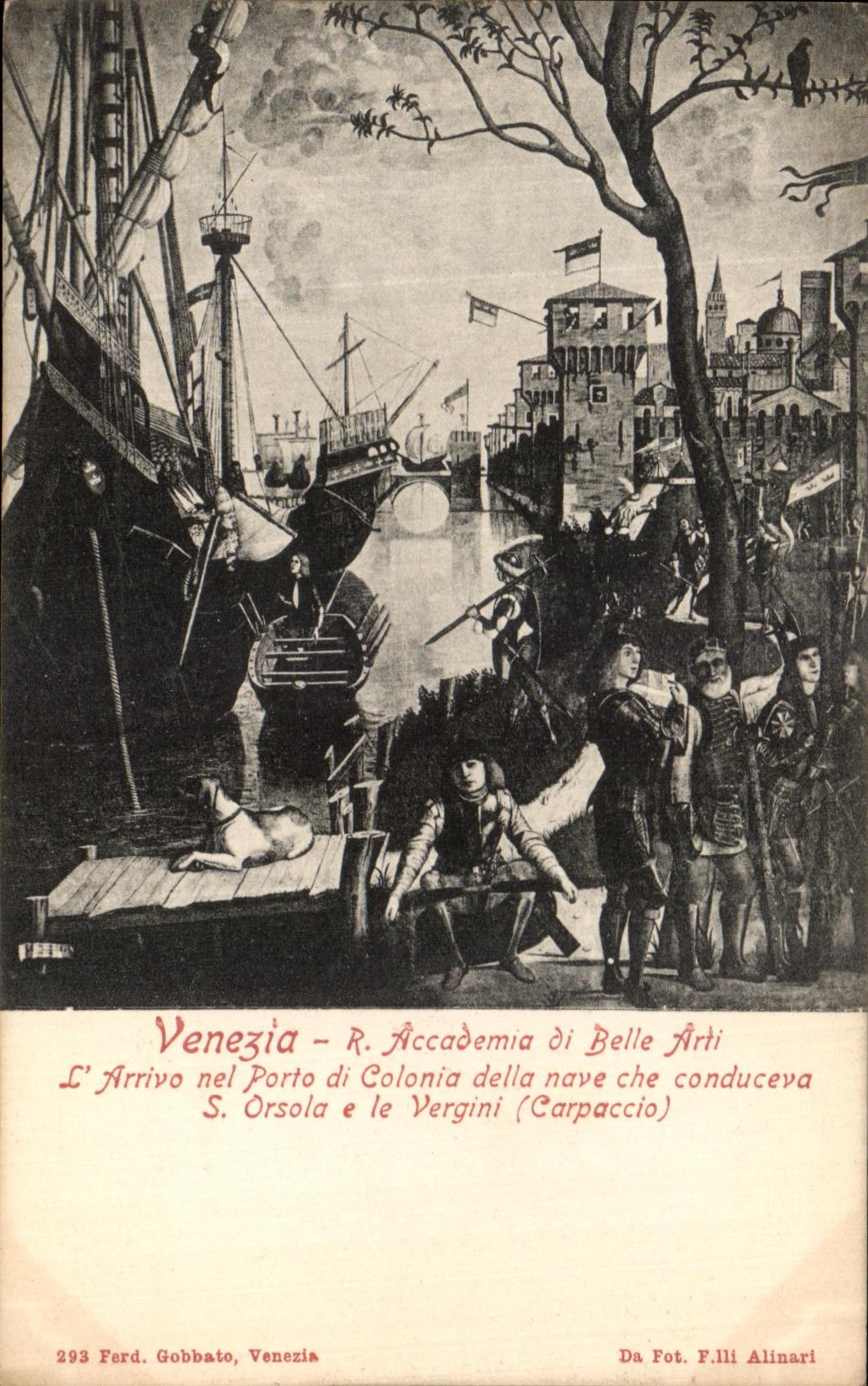 VINTAGE POSTCARD Venezia Accademia di Belle Arti L Arrivo nel Oporto di Colonia della Nave Che Conduceva