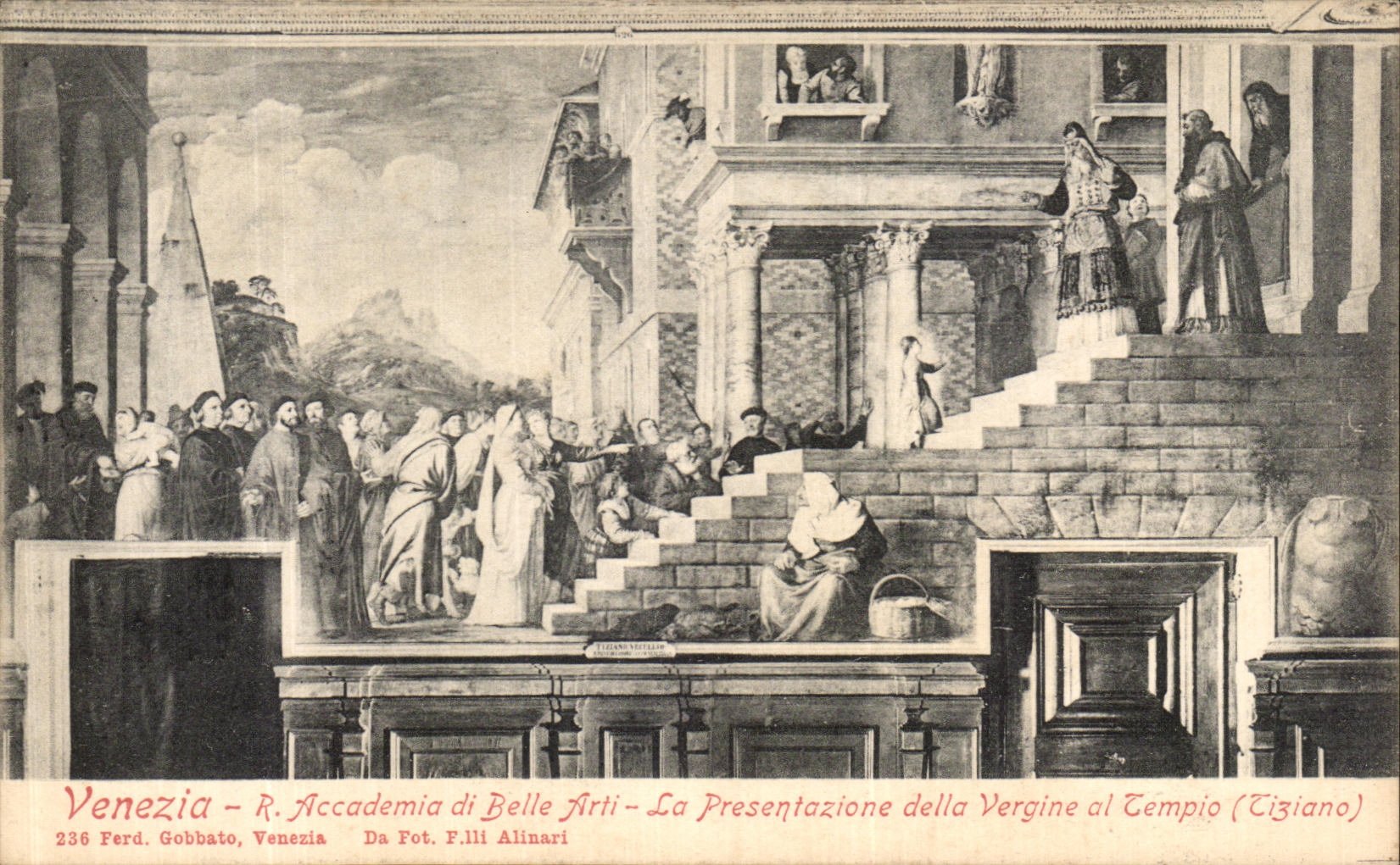 VINTAGE POSTCARD Veneiza Accademia Di Belle Arti the presentazione della Virgine Al Tempio