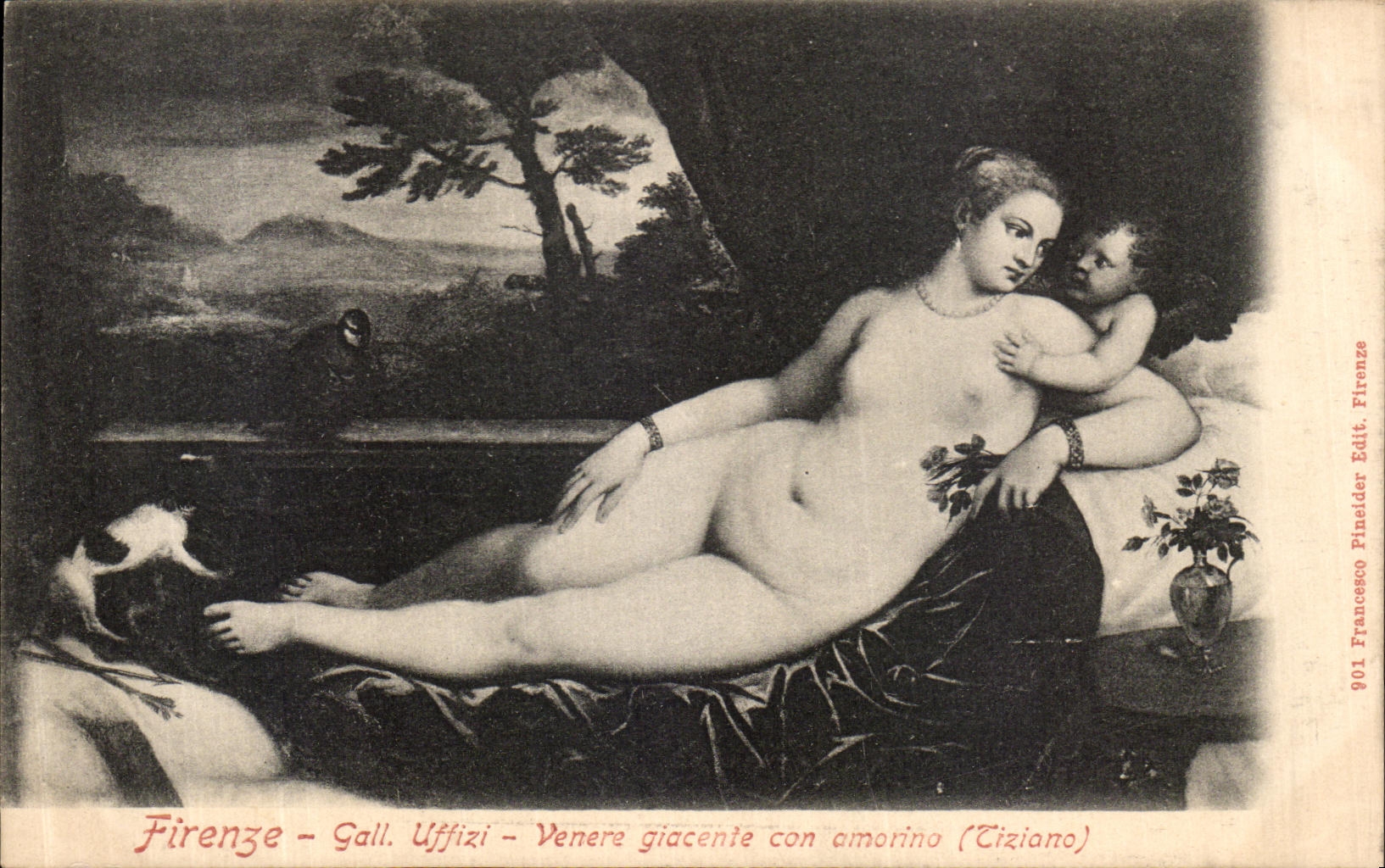 La rozadura Uffizi de Firenze de la POSTAL de la VENDIMIA Venerates el omorino Ticiano del idiota del giacente