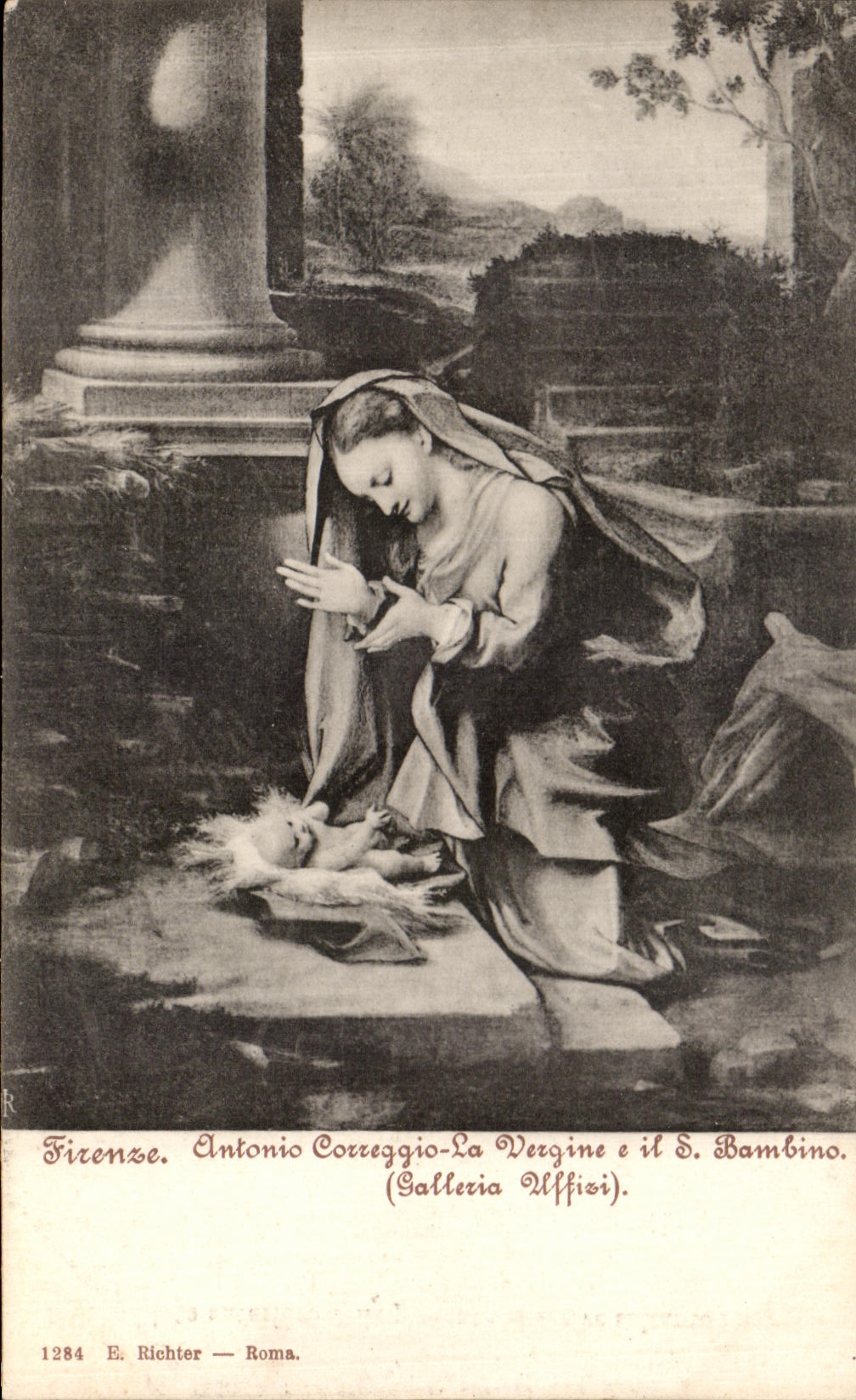 POSTAL Firenze Antonio Correggio Vergine E de la VENDIMIA el S Bombino