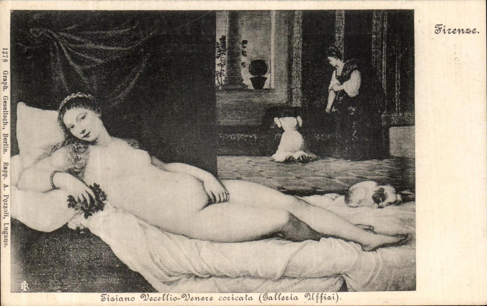 La POSTAL Firenze Tisiano Vecellio de la VENDIMIA Venerates el coricata Uffizi