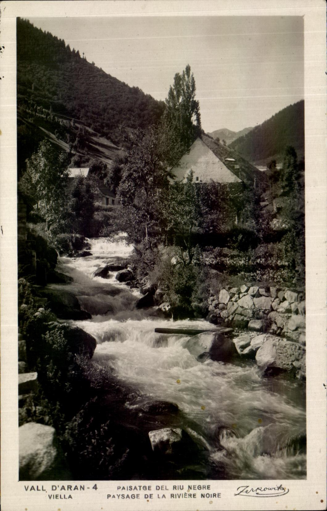 VINTAGE POSTCARD Valley D Aran Landscape of the black river