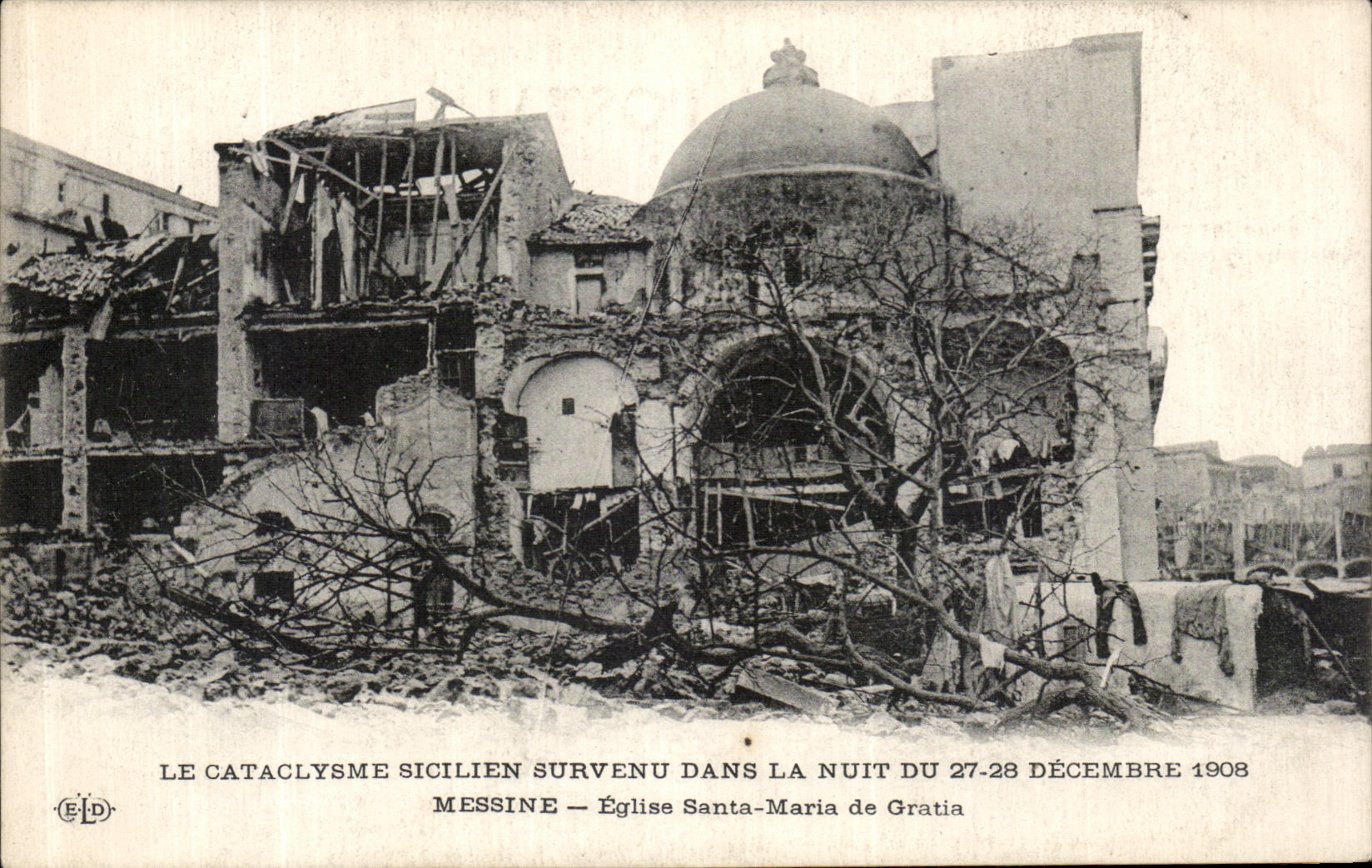 VINTAGE POSTCARD Messine 1908 Cataclysm Church Santa Maria de Gratia