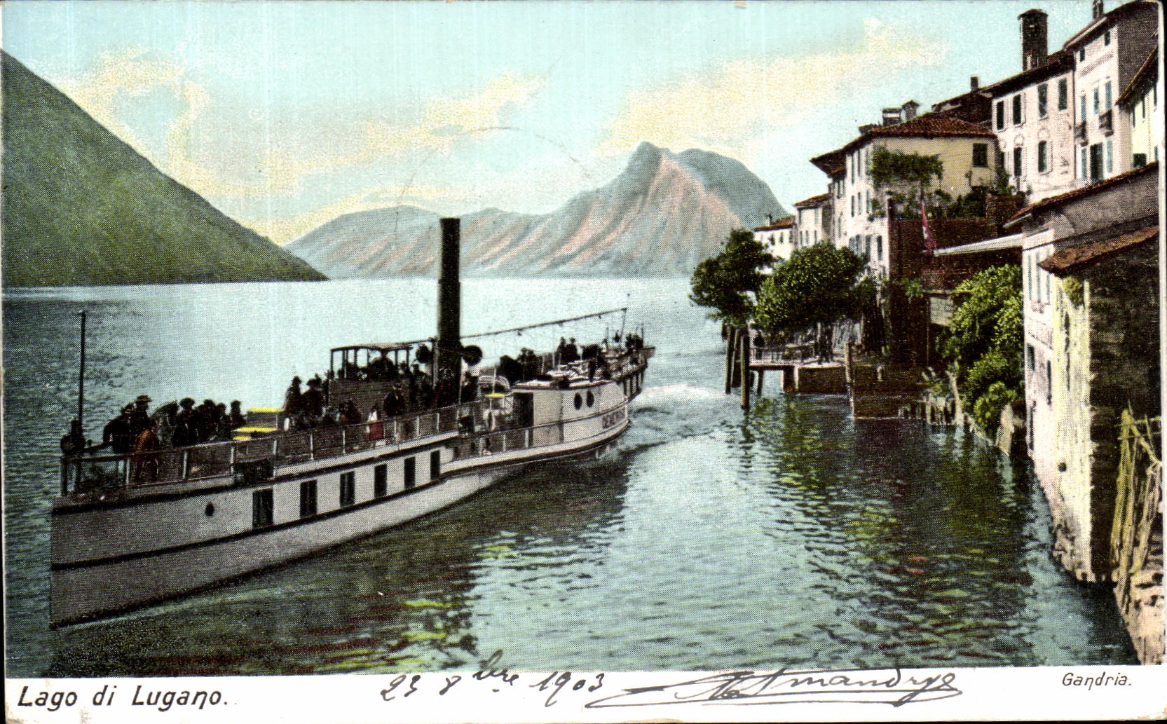 VINTAGE POSTCARD Lago di Lugano Boat