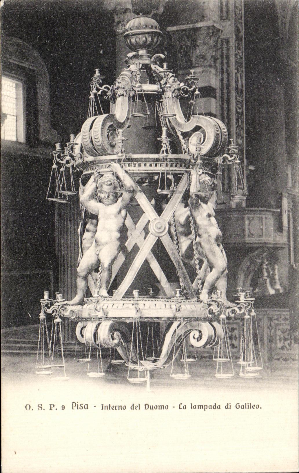 VINTAGE POSTCARD Rammed Interno del Duomo Lampada di Galileo
