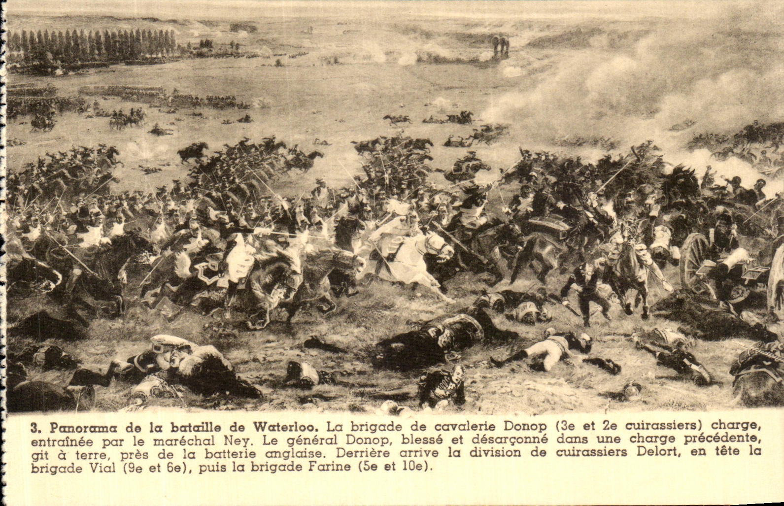 VINTAGE POSTCARD Panorama of the Battle of Waterloo the Brigade of Cavalry Donop Militaria