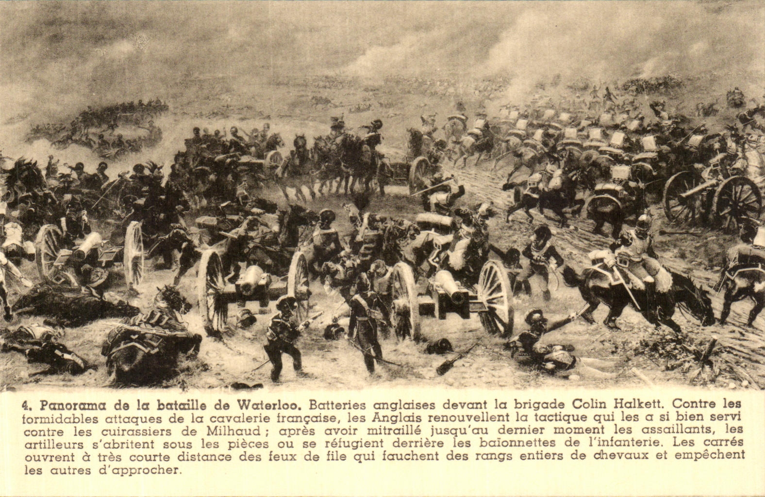 CPA Panorama de la Bataille de Waterloo Batteries anglaises devant la brigade Colin Halkett Militaria