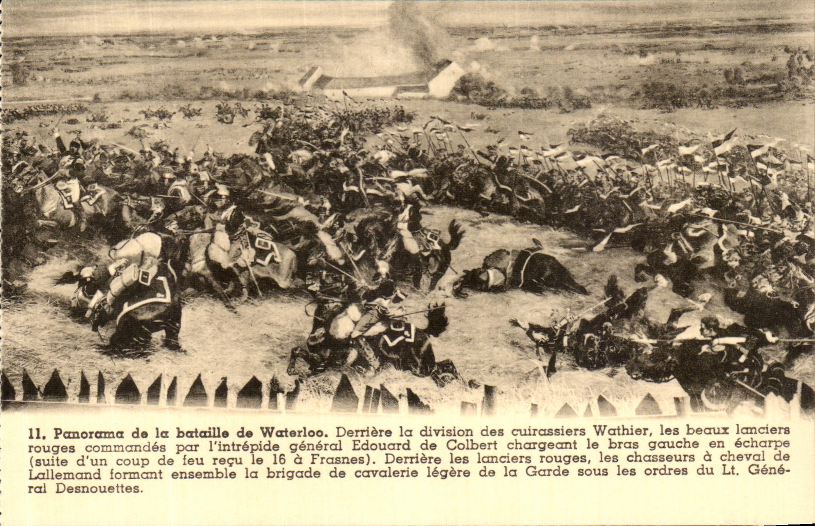 CPA Panorama de la Bataille de Waterloo Derriere la division des cuirassiers Wathier Militaria