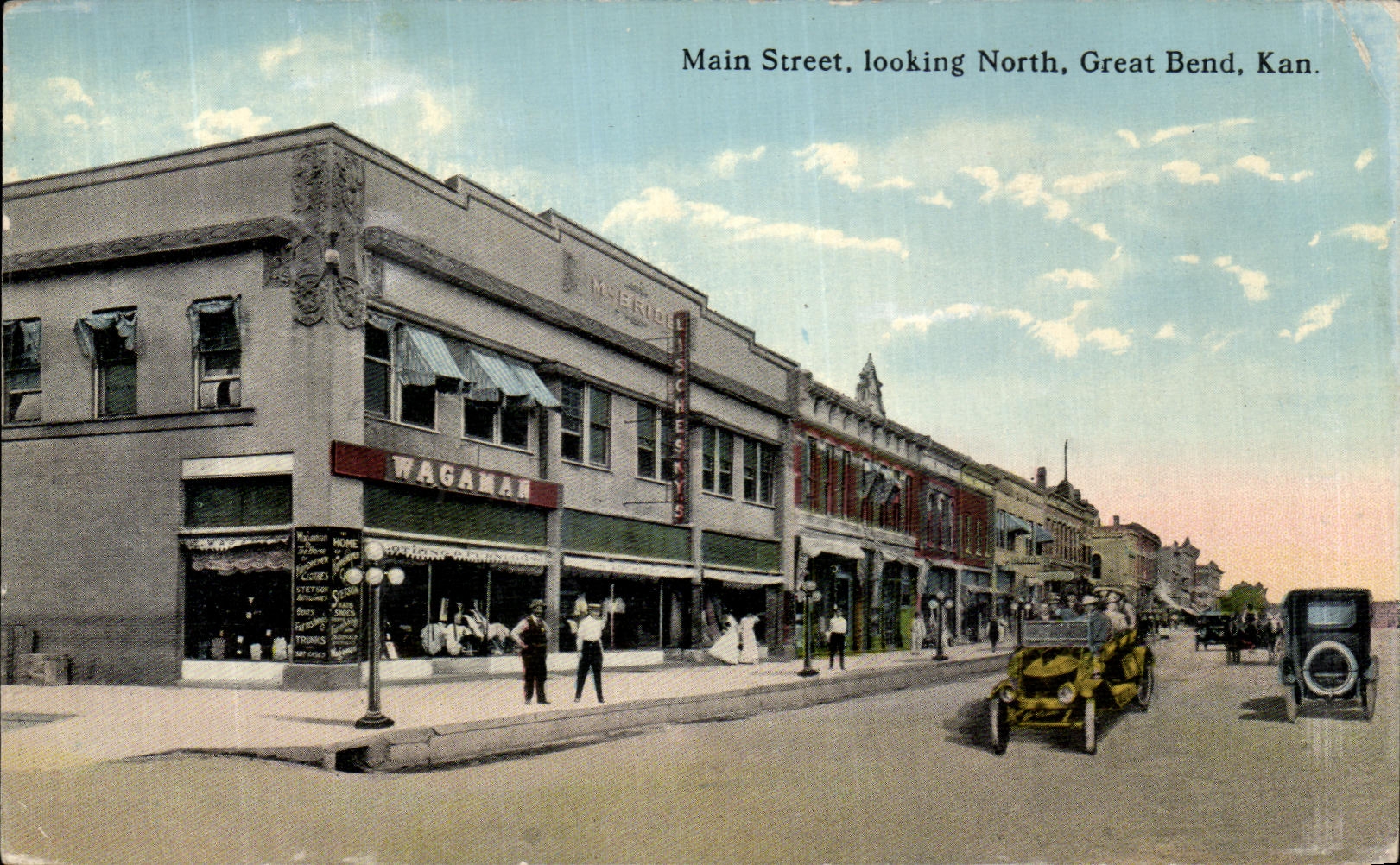 VINTAGE POSTCARD Hand Street Looking North Great Bend Kan