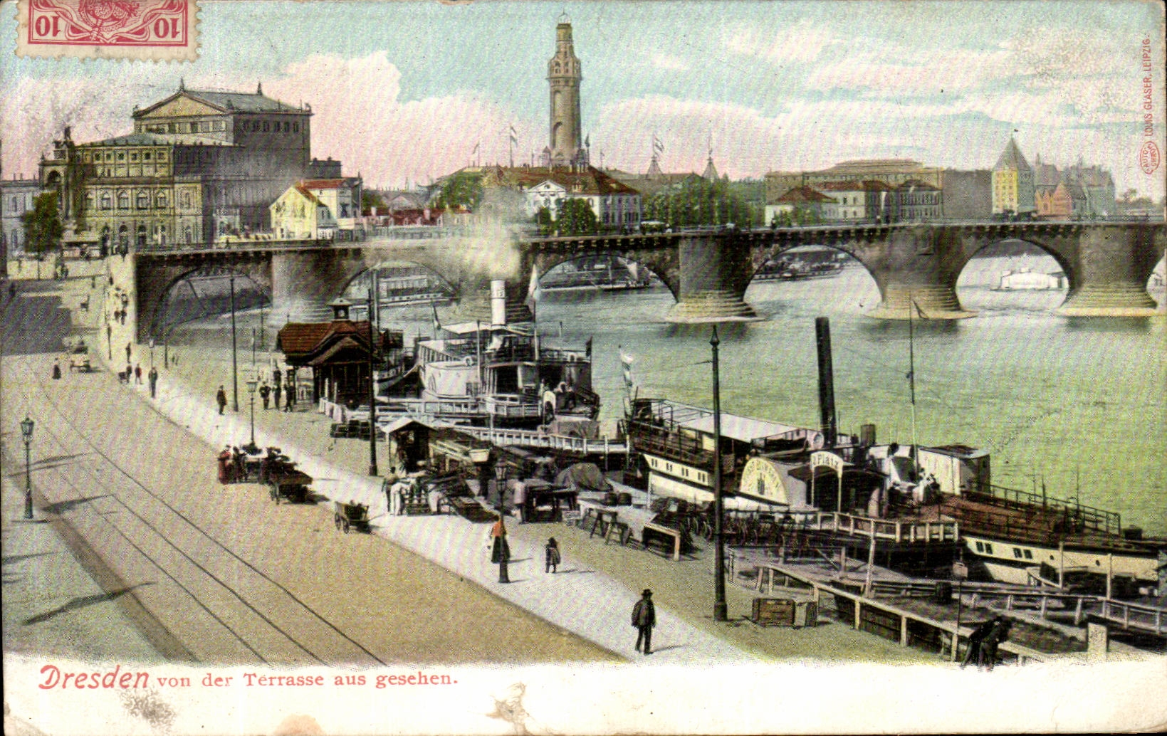 VINTAGE POSTCARD Dresden von DER Terrace aus Gesehen Boat