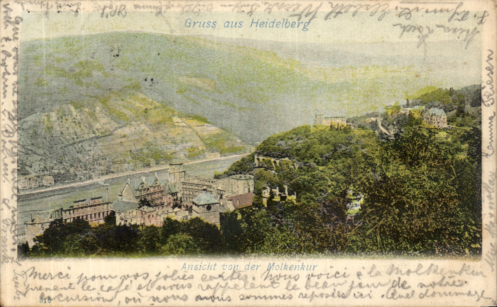 VINTAGE POSTCARD Gruss aus Heidelberg Ansicht von der Molkenkurn
