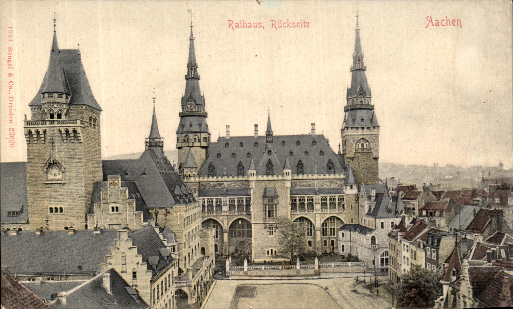 VINTAGE POSTCARD Rathaus Ruckseite Aachen