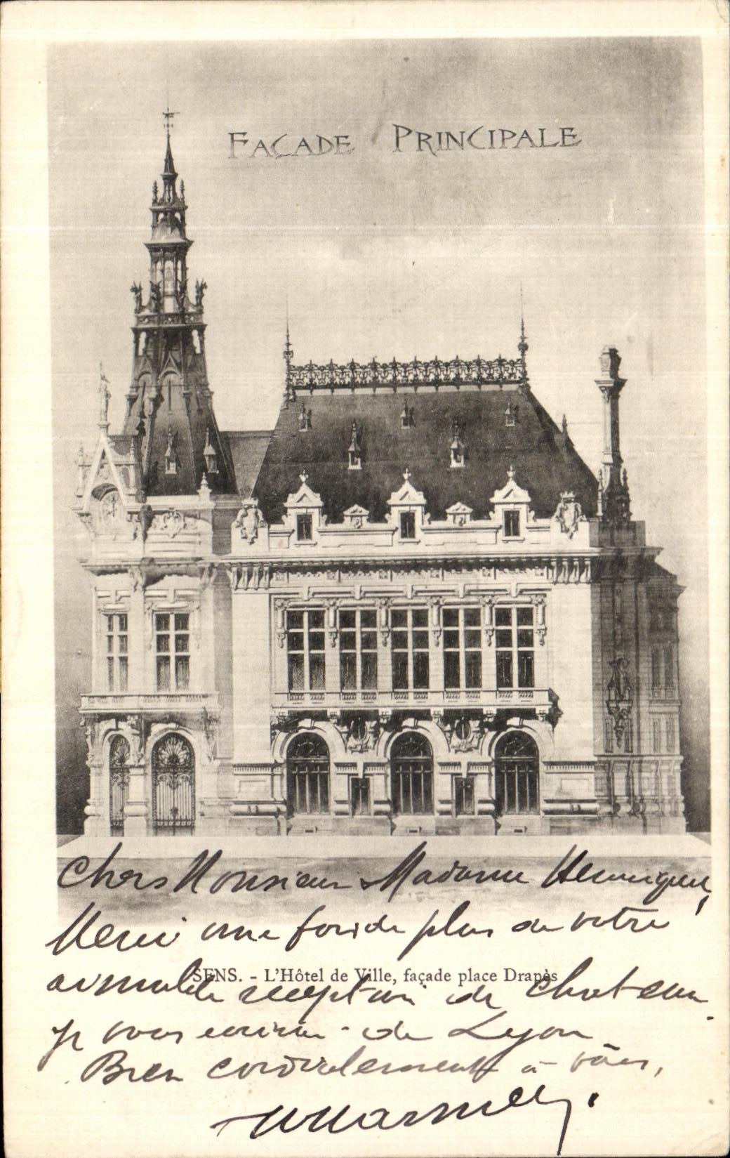CPA Sens L Hotel de Ville facade place Drapes