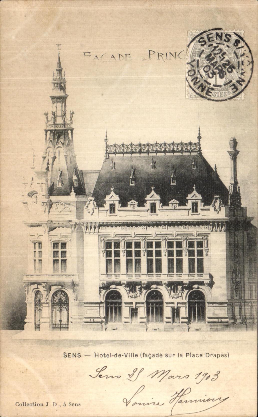 CPA Sens Hotel de Ville Facade sur la Place Drapes