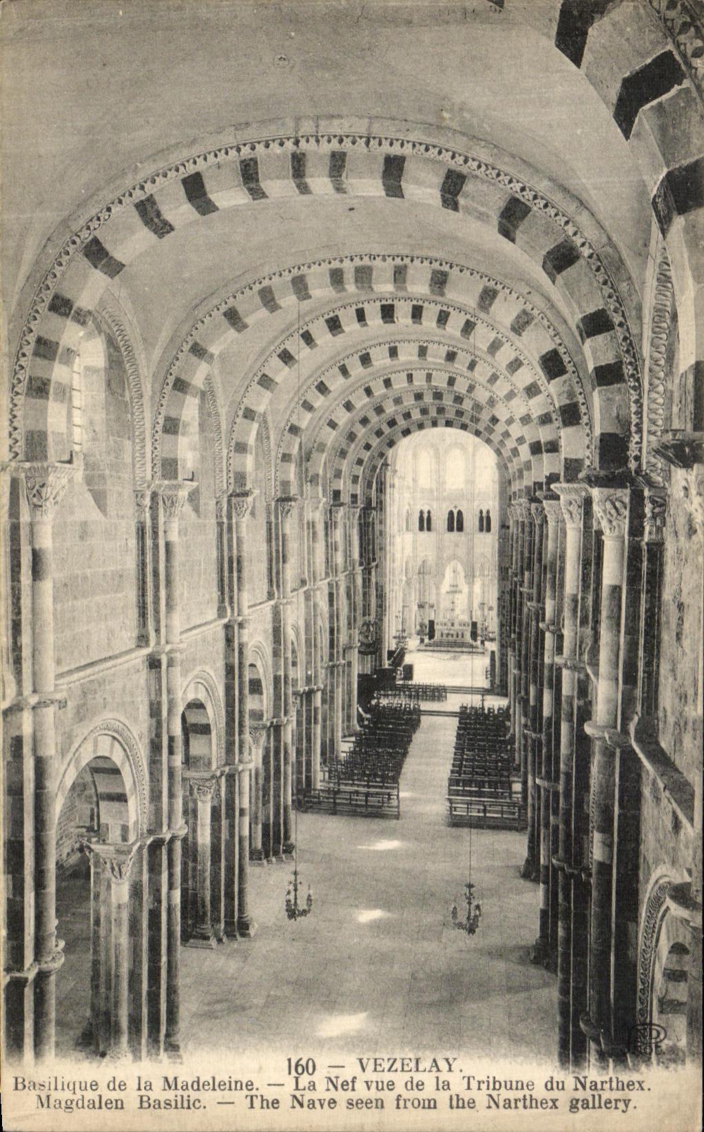 VINTAGE POSTCARD Vezealy Basilica of the Madeleine the Nave seen of the Platform of Narthex