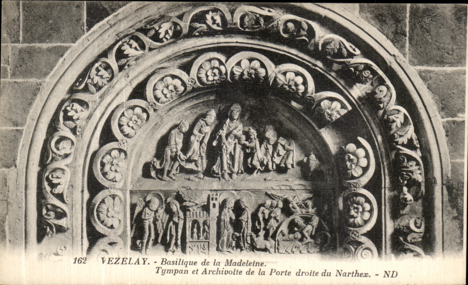 VINTAGE POSTCARD Vezelay Basilica of the madeleine Tympanum and Archivolt of the Gate of Northex