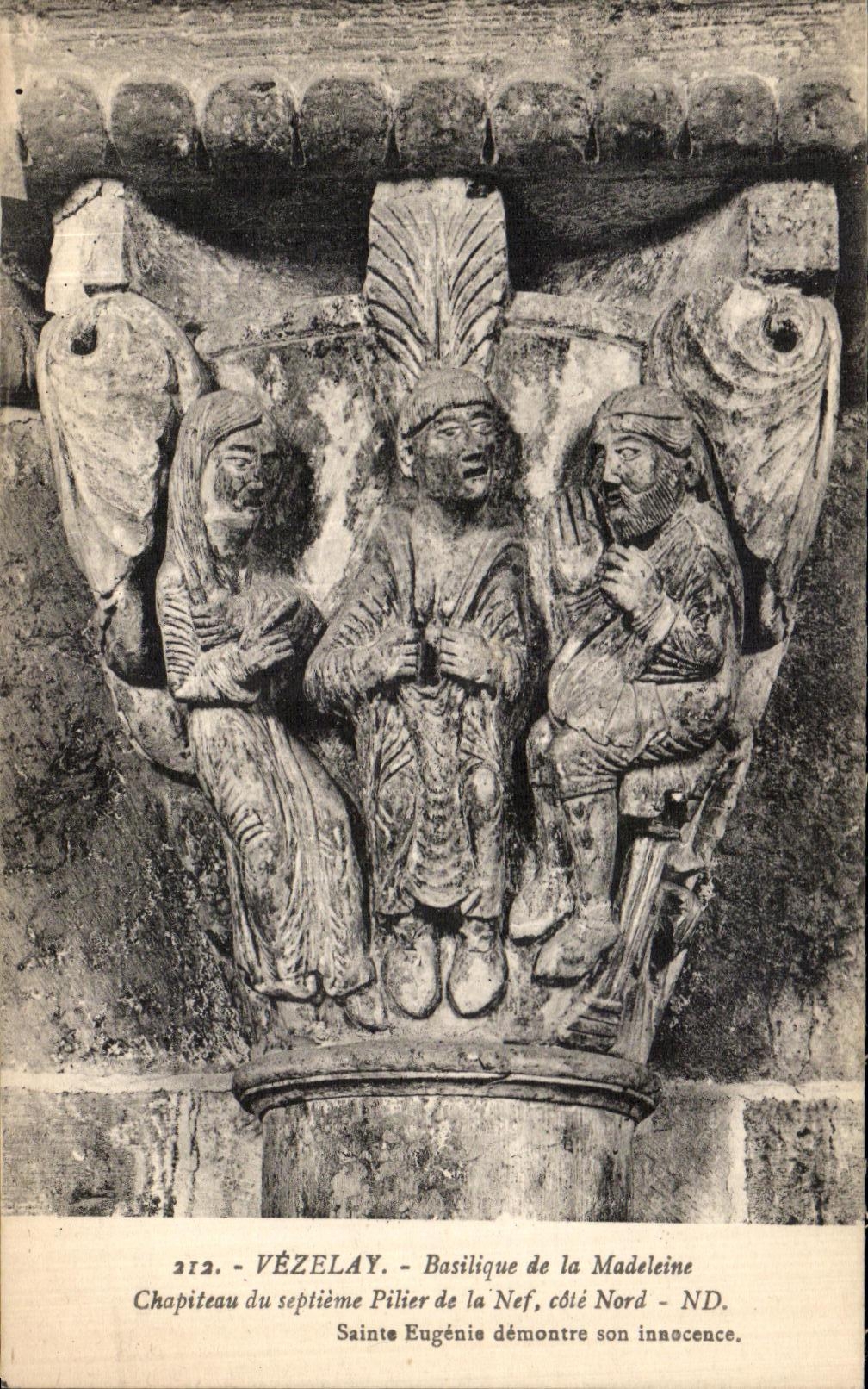 VINTAGE POSTCARD Vezelay Vezelay Basilica of the Madeleine Capital of the Fifth Pillar of vla nave