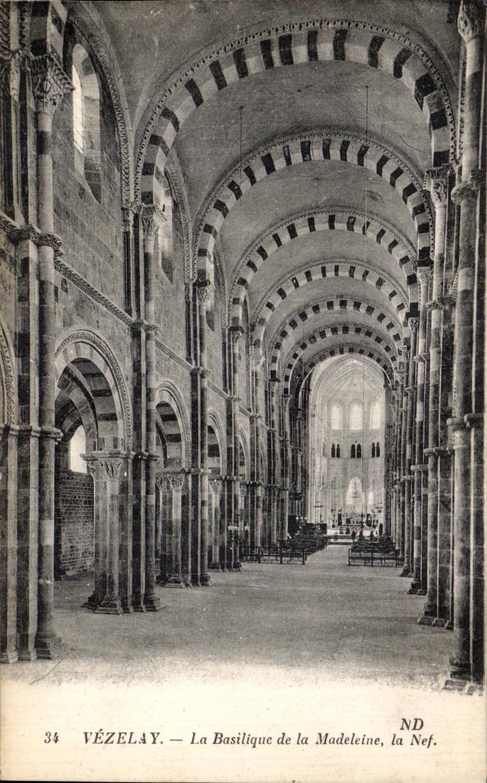 VINTAGE POSTCARD Vezelay the Basilica of the Madeleine the Nave