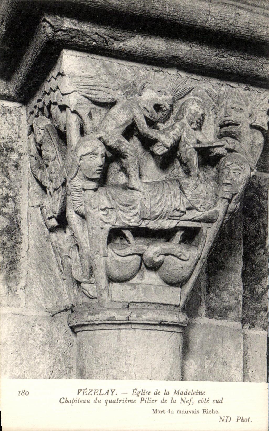 CPA Vezelay Eglise de la Madeleine Chapiteau du quatrieme Pilier De la Nef Cote Sud Mort du mauvais riche