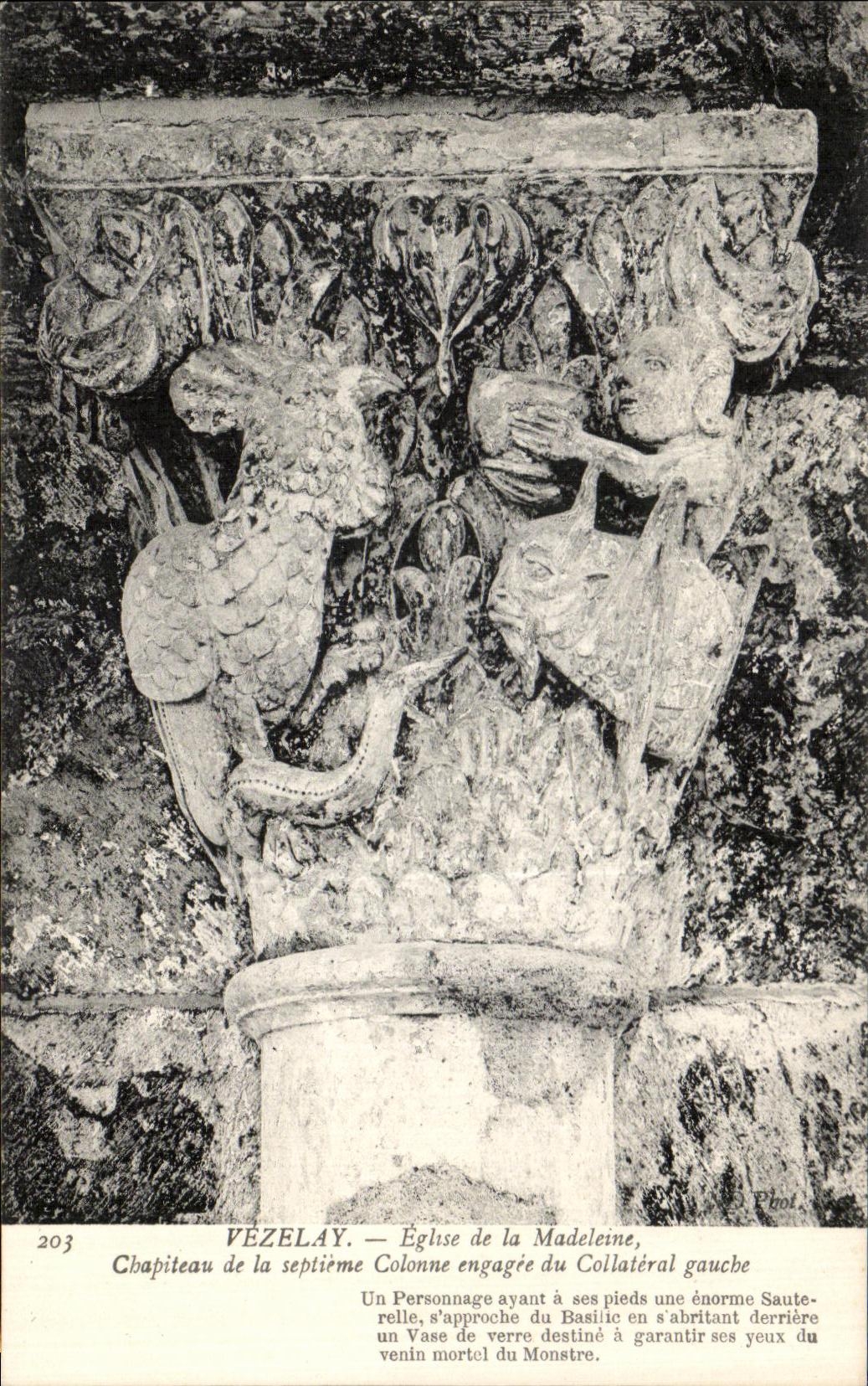 VINTAGE POSTCARD Vezelay Church of the Madeleine Capital of the Seventh imbedded Column of Collateral the Left