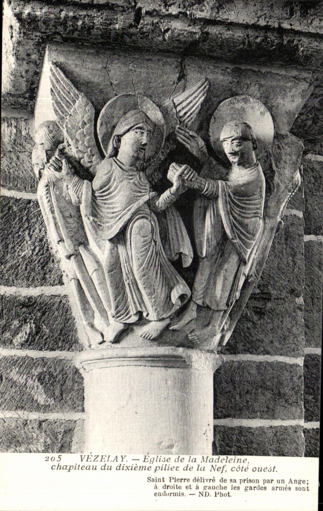 VINTAGE POSTCARD Vezelay Church of the Madeleine Capital of the tenth Pillar of the Nave West coast Saint Pierre