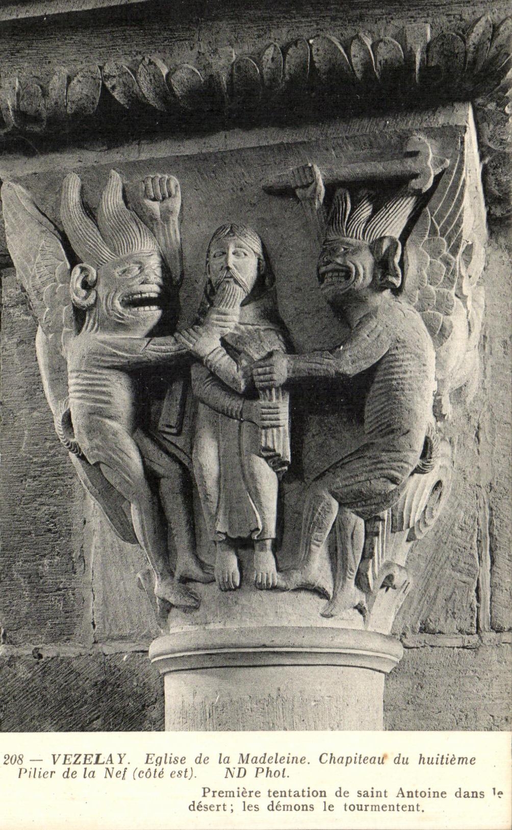 VINTAGE POSTCARD Vezelay Church of the Madeleine Capital of the eighth pillar of the Nave