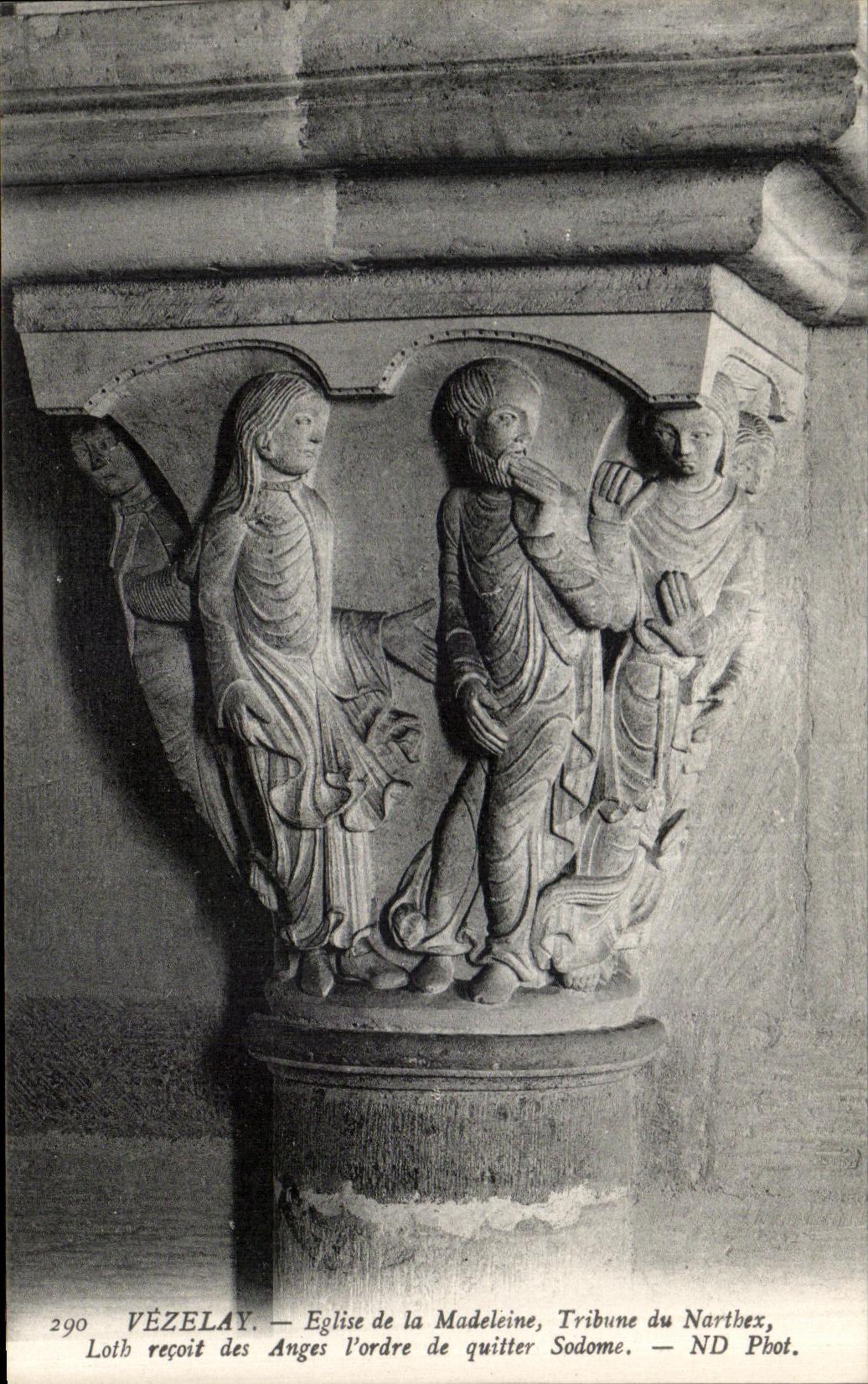 VINTAGE POSTCARD Vezelay Eglise of the Madeleine Tribune of Narthex Loth receives Angels L Ordre to leave Solome