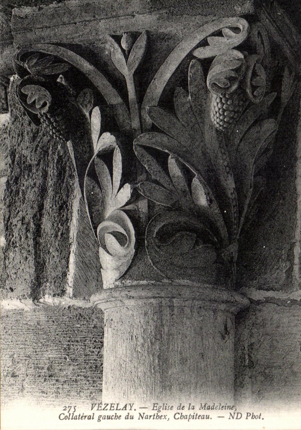 VINTAGE POSTCARD Vezelay Church of the Madeleine Collatiral ganche of Narthex Capital