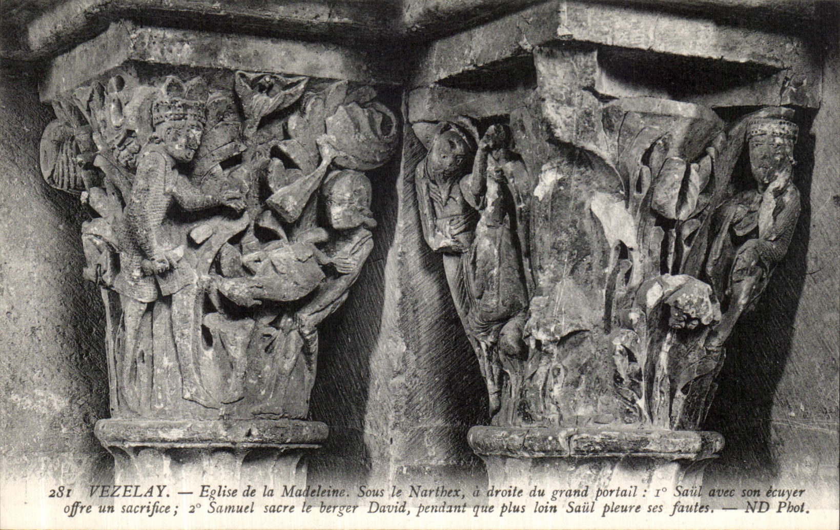 VINTAGE POSTCARD Vezelay Church of the Madeleine Under Narthex on the right of the Large Gate Saul avee Its Deuyer