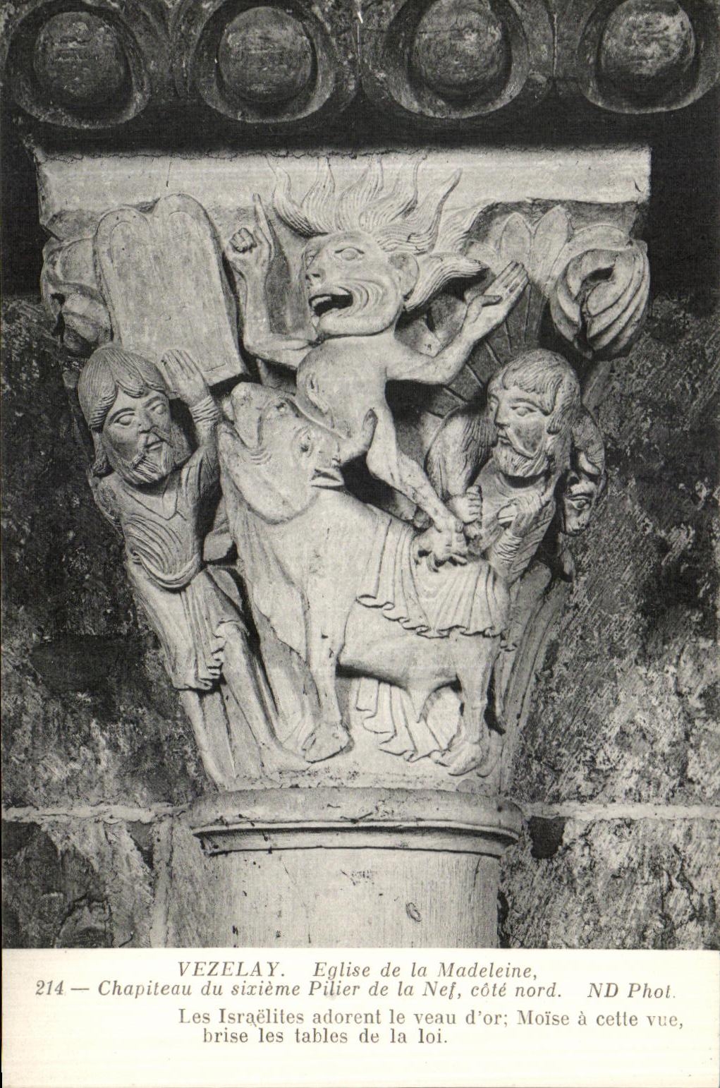 VINTAGE POSTCARD Vezelay Eglise of the Madeleine Chapiteau of the Sixth Pillar of the Nave Dimensions Northern the Judaica Jews