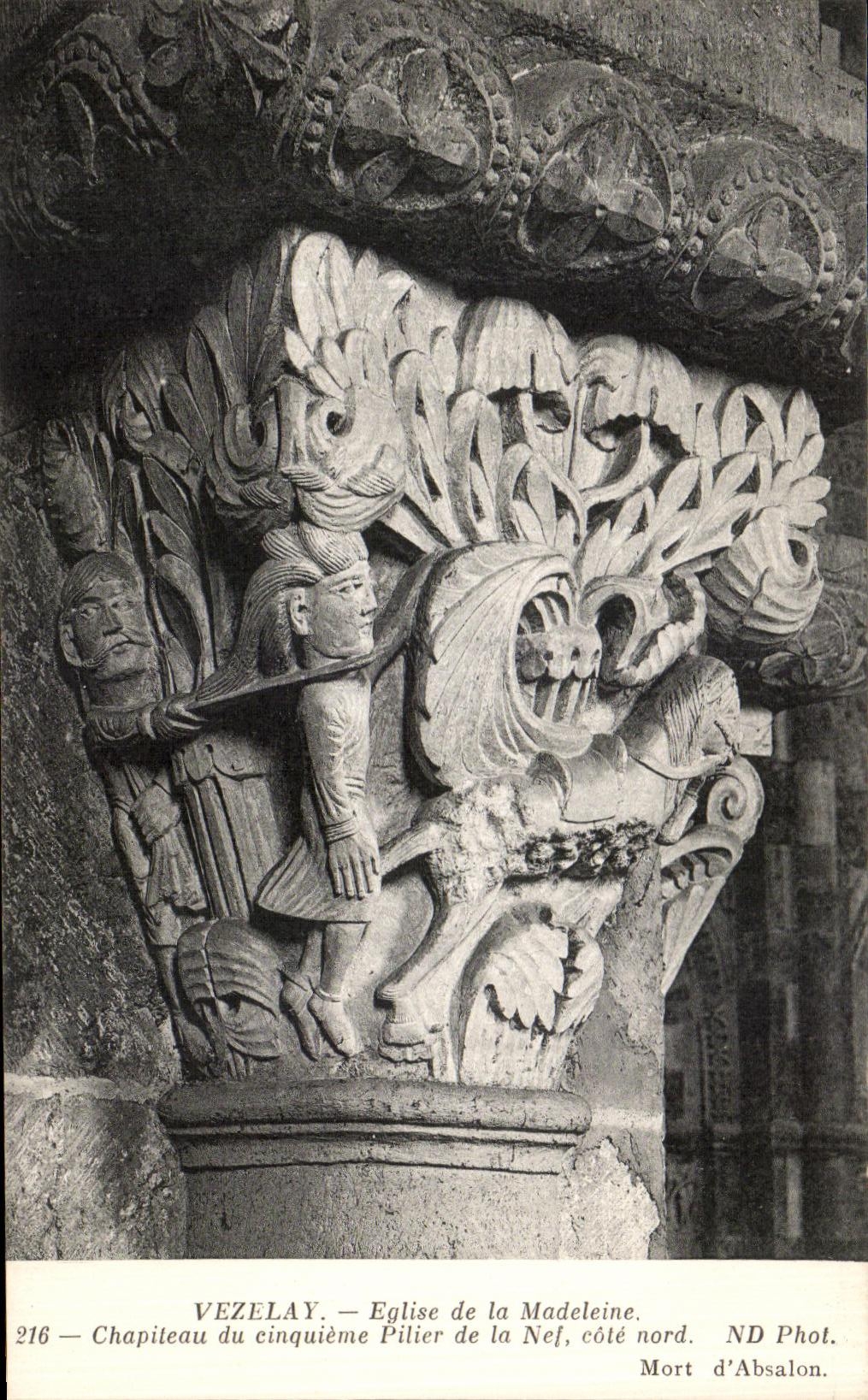 VINTAGE POSTCARD Vezelay Eglise of the Fifth Pillar of the Nave Dimensions Northern Dead D Absalon