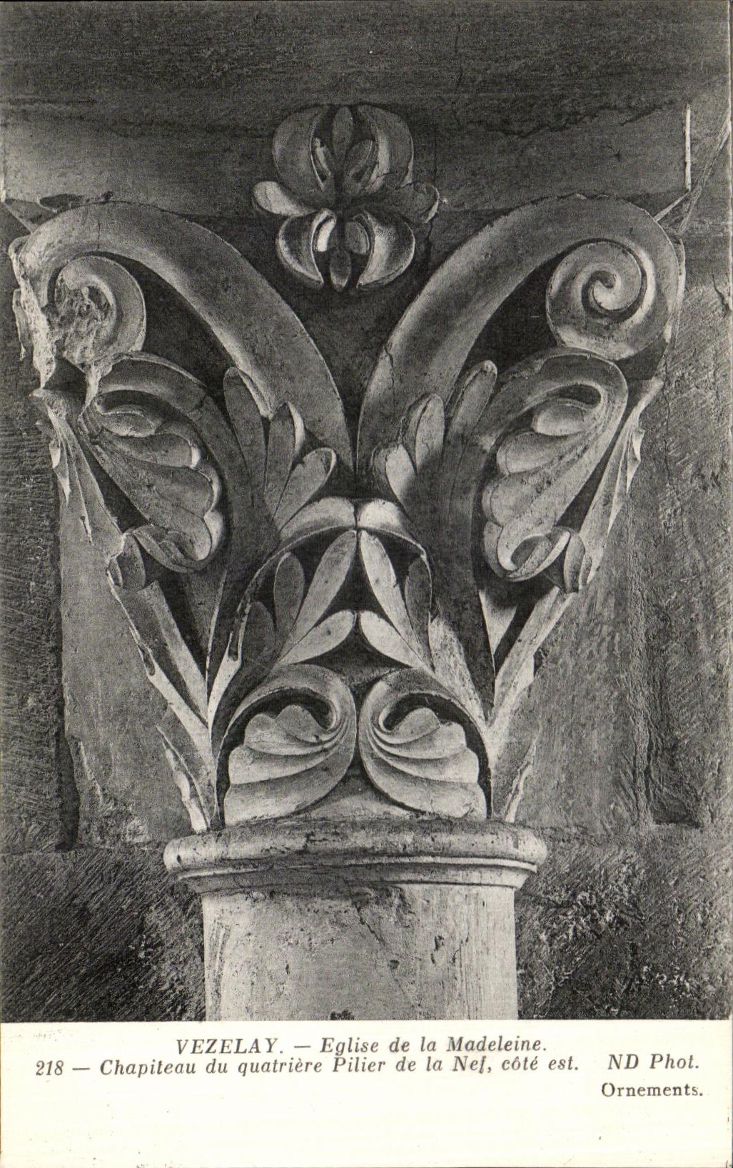 VINTAGE POSTCARD Vezelay Church of the Madeleine Capital of the fourth Pillar of the Nave East coast ornaments